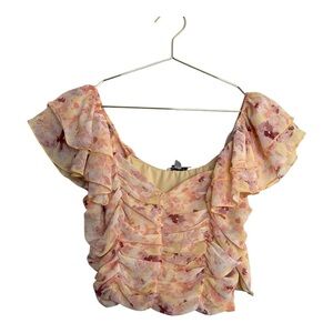 Chic Floral Ruffle Sleeve Crop Top